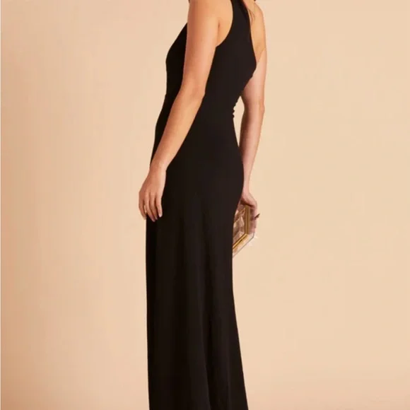 Birdy Grey Black One Shoulder Asymmetrical Slit Gown - Picture 3 of 9
